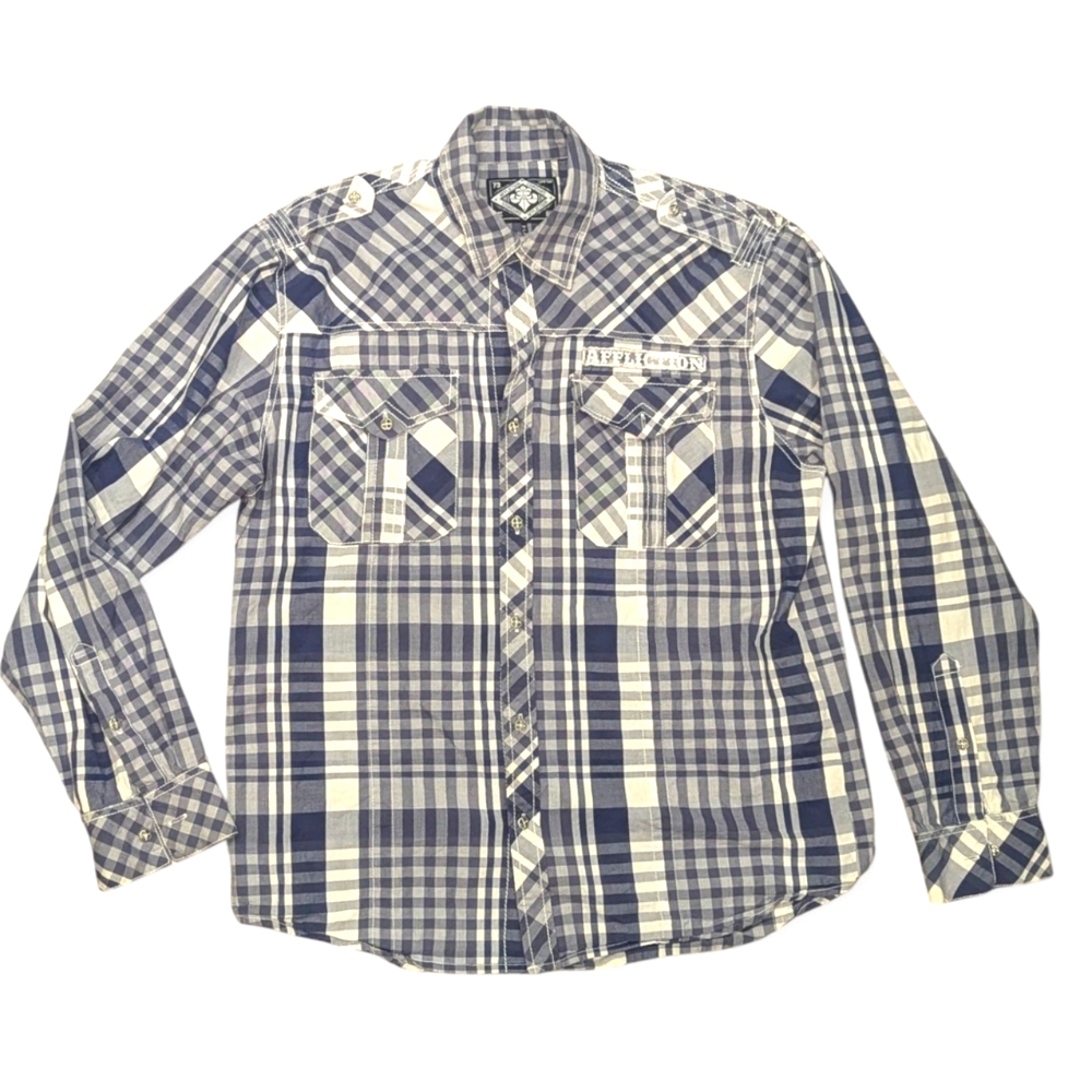 Affliction Y2K Button Up Shirt Men’s Athletic Fit XL Double Sided Thick Stitch